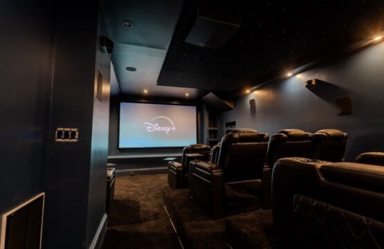 The 135" screen and surround sound create a dynamic viewing experience for movie nights, presentations, game-day moments, and quiet evenings together.